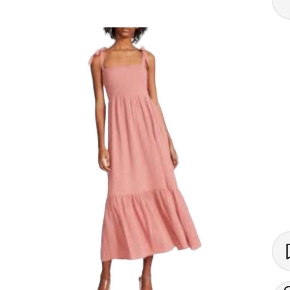 BB Dakota Pink Smocked Tiered Midi Dress Cotton XS Cottagecore Boho Festival